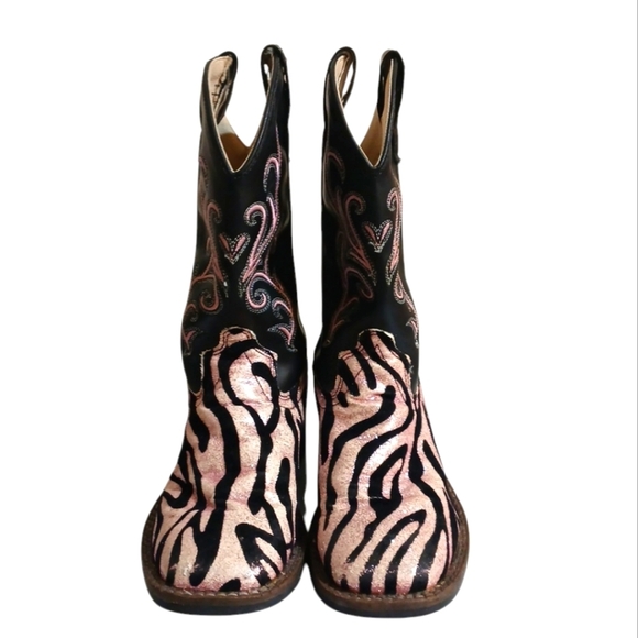 Old West Pink And Black Zebra Glitter Cowboy Boots Cowgirl Boots size 12 - Picture 3 of 11